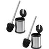 Bath Bliss Stainless Steel 2 Pack Self Closing Lid Toilet Brush and Holder, Finger Print Proof, Compact, Small Space, 6980-2PK, Silver