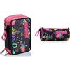 Seven Iridescent, Astuccio 3 Scomparti, Astuccio Scuola 3 ZIP, Completo di Matite, Penne Unisex - Bambini, Nero, Taglia Unica, Nero & Portapenne per la Scuola, Iridescent, Nero