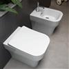 Sanitari Filo Muro Con Scarico Traslato Rimless, in Ceramica Bianca Lucida Serie