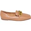 Malu Shoes Mocassini donna college cuoio con catena oro raso terra con antiscivolo punta qu