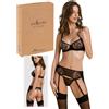Orion LEAFA Completo Intimo Reggiseno con Ferretto + Perizoma Reggicalze in Pizzo S/M