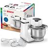 Bosch Elettrodomestici MUMS2EW00 - Robot da cucina MUM Serie 2, 700 W, ciotola in acciaio inox da 3,8 l, 4 livelli di lavoro, livelli, set per pasticceria, in acciaio INOX, colore: Bianco