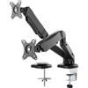 Deltaco ARM-1300 - Supporto per monitor alimentato a gas, Supporto per scrivania, adatto per 2 schermi da 13 a 27 pollici - Nero