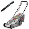IKRA tosaerba elettrico IERM 1638-1, 1600 W, 38cm, lame di ricambio incluse | Altezza di taglio su 5 posizioni (30-75mm), manico regolabile in altezza, sacco 42l, kit mulching, lama in metallo temprato