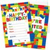Nezyo Confezione da 30 inviti per feste di compleanno per bambini, con buste, blocchi colorati per feste, inviti per bambini, impilabili, mattoncini, set di biglietti di invito per ragazze e ragazzi,