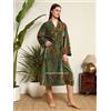 Fatto a mano Indiano Floreale Verde Kimono Velluto Vestaglia Notte Abito Sposa