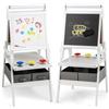 FANTASK Lavagna 3 in 1 per bambini, con rotolo di carta e lavagna magnetica, con 3 bicchieri di colore e 2 scatole, cavalletto per bambini dai 3 anni in su (bianco)