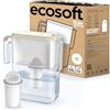 Ecosoft Slim Caraffa Filtrante - Colore Avorio, Capacità 3,5 L, Riduce Cloro e Calcare, Design Compatto per il Frigo, Filtro Incluso