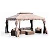 Bakaji Gazebo 3x4 In Alluminio Struttura Moka E Telo Moka Con Tende E Zanzariera