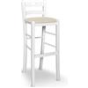 okaffarefatto Sgabello in legno verniciato bianco con foro h 80 con seduta in similpelle beige