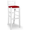 okaffarefatto Sgabello in legno verniciato bianco con foro h 80 con seduta in similpelle rosso