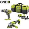 Ryobi Kit Trapano + Smerigliatrice + 2 batterie Lithium+ One+, 2.0 Ah + 4.0 Ah +