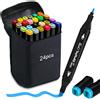 Autoau Pennarelli Doppia Punta 24 Colori Set Pennarelli ad Alcool Marker Pennarelli P