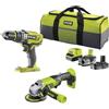 Ryobi KIT VALIGETTA TRAPANO AVVITATORE E SMERIGLIATRICE A BATTERIA RYOBI "R18PD3 + ...
