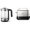 PHILIPS Bollitore Elettrico Hd9339/80 In Vetro Trasparente, Con Spia Luminosa Led Blu, Capacità 1,7 L & Hd2637/00 - Tostapane Con Fessura Ampia, 950 W Métal/Noir