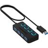 Hub USB 3.2, Ciabatta Multipresa USB, 4 Porte Con Singoli Interruttori ON/OFF