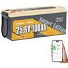 Power Queen Batteria Litio 24V 100Ah 2.56kWh LiFePO4 Batterie per Solare Camper