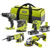 Ryobi KIT VALIGETTA TRAPANO AVVITATORE, SMERIGLIATRICE ANGOLARE, LEVIGATRICE PALMAR...
