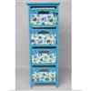 VACCHETTI Cassettiera In Legno 4 Cassetti Vimini Con Fiori Blu,Mobile,Settimino 411431