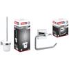 Tesa set per WC tesa EKKRO, vetro satinato e acciaio inox cromato - set di scopini per montaggio a parete senza foratura + portarotolo tesa EKKRO - porta rotolo di carta igienica