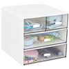 LETURE Organizer da scrivania con 4 cassetti, scatola portaoggetti da scrivania in plastica trasparente, organizer da scrivania per forniture per ufficio, penne gel, matite, pennarelli, nastro, gomme,