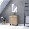 AURLANE Timber 60 x 80 - Mobiletto da bagno, finitura in legno naturale, lavabo nero + specchio a LED, confezione da 02