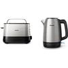 Philips Tostapane - 2 Fette, 7 impostazioni, Scongelamento e Scalda Brioche Integrato, Leva di Sollevamento + Philips Bollitore Elettrico - 1,7 L, Coperchio a Molla, Spia Luminosa, in Acciaio Inox