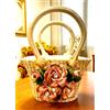 Capodimonte Vaso in porcellana portavasi con fiori Capodimonte forma di cesta rose Swarovski