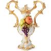 Capodimonte Vaso anfora in porcellana Italiana Capodimonte con foglia oro frutti Swarovski \