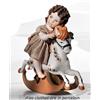 Sibania Statua in Porcellana italiana Capodimonte Figurina bambina su cavallo a dondolo