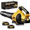 GEVEELIFE Soffiatore elettrico a batteria, 18 V, 257 km/h, con batterie a 3 marce e 2 batterie da 5,2 Ah, senza fili, per giardino, foglie, polvere e neve (batteria inclusa), giallo