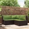 vidaXL Set Mobili da Giardino 3 pz con Cuscini in Polyrattan Marrone
