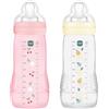 MAM Easy Active 6 mesi in più colore bacche + perla (confezione da 2 x 330 ml) - con ciuccio in silicone a flusso X velocità ultra veloce - per bambini con chiusura ermetica