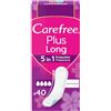 Carefree Salvaslip Plus Long Senza Profumo, Salva slip donna extra lungo con protezione 5in1 per 8h di sensazione di asciutto, Assorbenti senza profumo ultra sottili per uso quotidiano, 40 salvaslip