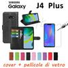 COVER CUSTODIA PORTAFOGLIO LIBRO TESSERE PER SAMSUNG GALAXY J4 PLUS J4+ VETRO