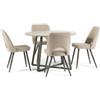 Set Pranzo Tavolo Rotondo 110 cm in MDF e 4 Sedie Imbottite Tessuto Bouclè KETTY