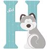 Sevi 83008 - Lettere in legno a forma di animale, H Husky, ca. 10 cm, lettere porta per cameretta dei bambini, giocattolo educativo ABC in legno, giocattolo educativo per bambini dai 3 anni in su