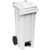 STEFANPLAST Bidone Spazzatura 120 Litri bianco con Pedale Coperchio Ruote e Fermasacco