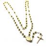 COLLANA ROSARIO ORO GIALLO 18K, CON SFERE DA 6 MM, MEDAGLIA MIRACOLOSA E CROCE