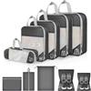Vonsera Set 10 Organizer Valigia a Compressione Nero, Cubi Organizzatori con Rete, Sacche Organizza Valigia XL L M S, Cubo per Bagagli di Varie Dimensioni con Borse per Scarpe e Accessori