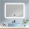 EMKE Specchio da bagno con illuminazione, 80 x 60 cm, LED da bagno con 3 colori di luce, bianco freddo, neutro, bianco caldo, con illuminazione con interruttore touch, antiappannamento, orologio IP44