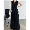 Completo Nero Con Gilet Nodo E Pantaloni Palazzo Estivi Elegante Minimal CF46387