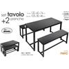 GC TAVOLO + 2 PANCHE TAVOLINO GIARDINO PIC NIC CAMPEGGIO TERRAZZO LEGNO METALLO NER