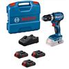 BOSCH TRAPANO A BATTERIA GSB 18V-45 AVVITATORE CON PERCUSSIONE 3 BATTERIE 4 Ah P