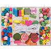 Pracht Creatives Hobby 0855-101 Miscela di perline in legno di diverse forme e colori, con cordoncino bianco, per creare collane, braccialetti e altri gioielli.
