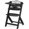 kk Kinderkraft Seggiolone Pappa in Legno ENOCK, con Cuscino, Evolutivo, Multifunzionale, Sedia Ergonomica, Altezza Regolabile, dai 6 Mesi ai 10 Anni, Nero