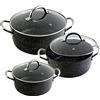 WECOOK! Granite Batteria Cucina Induzione 6 Pezzi Alluminio Forgiato, 3 Pentole, 3 Coperchi Vetro, Antiaderente Ecologico Pietra Senza PFOA, Manici Acciaio, Adatto a Tutte Le Cucine, Piano cottura, Gas, Forno, Nero