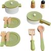 Teamson Kids Pentole in legno con accessori per cucina giocattolo Little Chef Frankfurt - Verde - 14 pz TK-W00009
