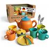 alldoro 60422 Set da tè con brocca - Set da 15 pezzi per la cucina dei bambini, in plastica e paglia di grano, ecologico