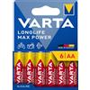 VARTA Pile AA, confezione da 6, Longlife Max Power, Alcaline, 1,5V, ideale per fotocamere digitali e controller, imballaggio riciclato al 90%, Made in Germany